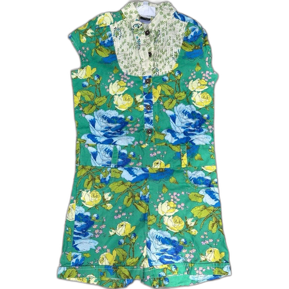 Moxie and Mabel Girls Green Floral Romper Sz 6